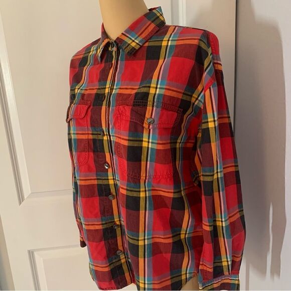 Liz Wear Cotton Red Plaid Flannel - Picture 2 of 6